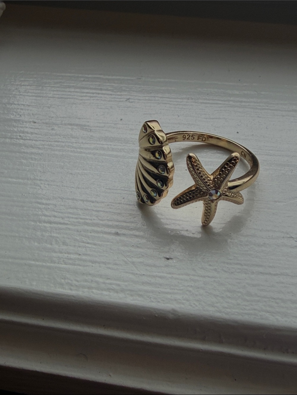 Gold-Tone Starfish & Shell Open Ring - Women Jewelry